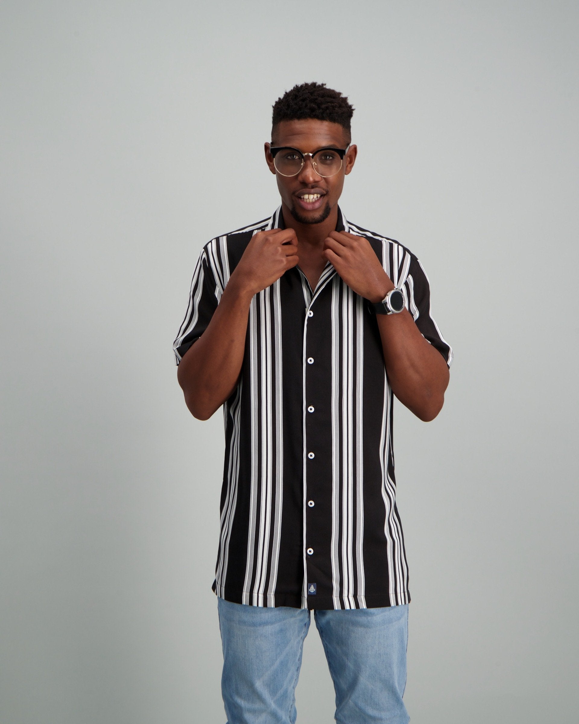 Mens Black Stripe Linen Shirt Edgars