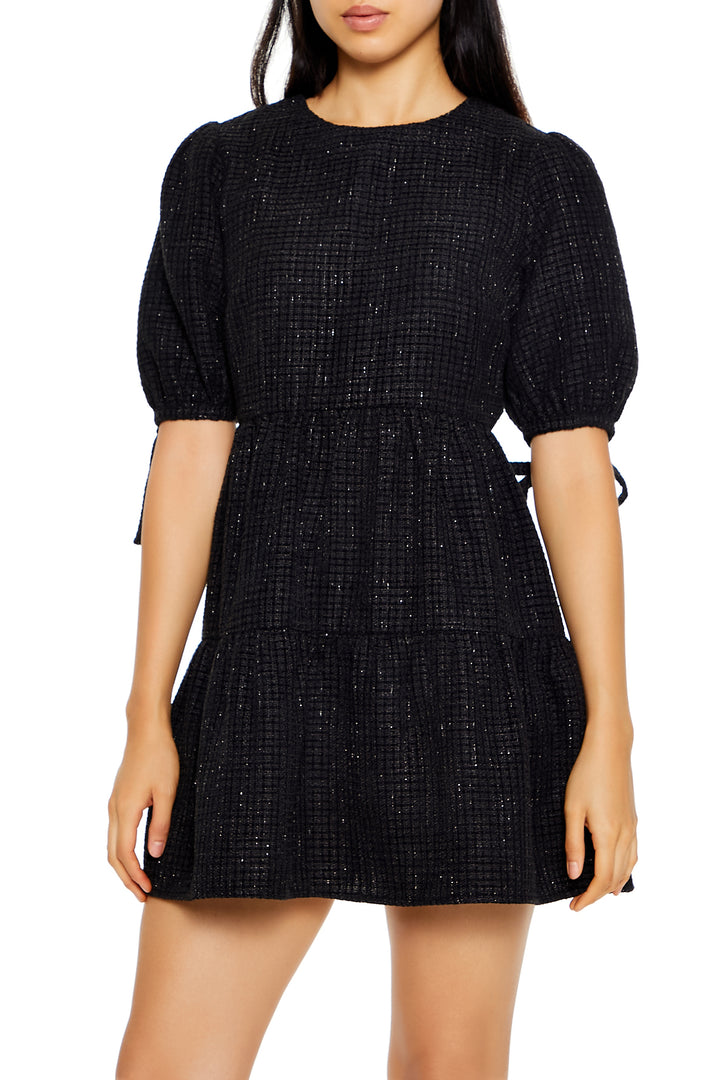 Tweed Houndstooth Print Mini Dress - Black