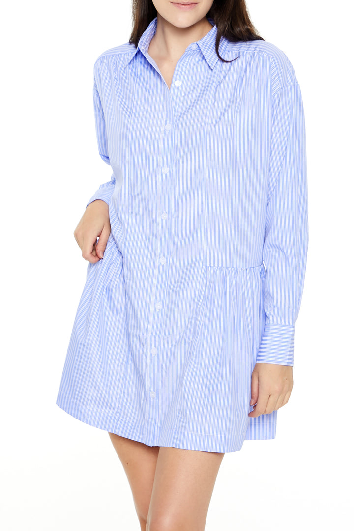 Striped Poplin Shirt Dress - Light Blue