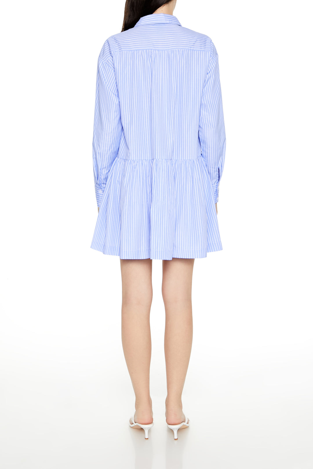 Striped Poplin Shirt Dress - Light Blue