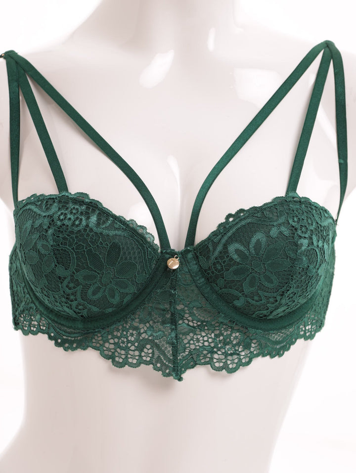 Ladies Single Padded Push Up Longline Balconette Bra - Dark Green