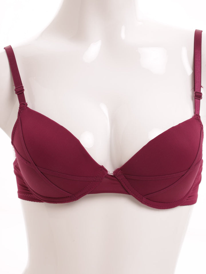 Ladies Push-Up Bra With Strappy Detail - Plum