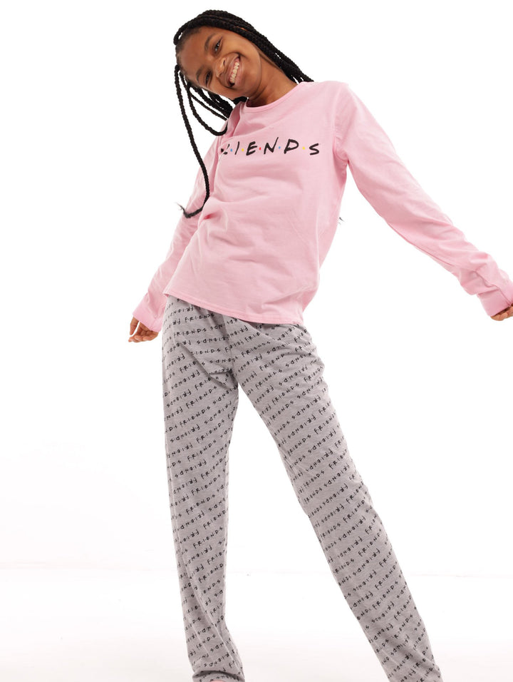 Girls Friends PJ Set - Pink/Grey Melange