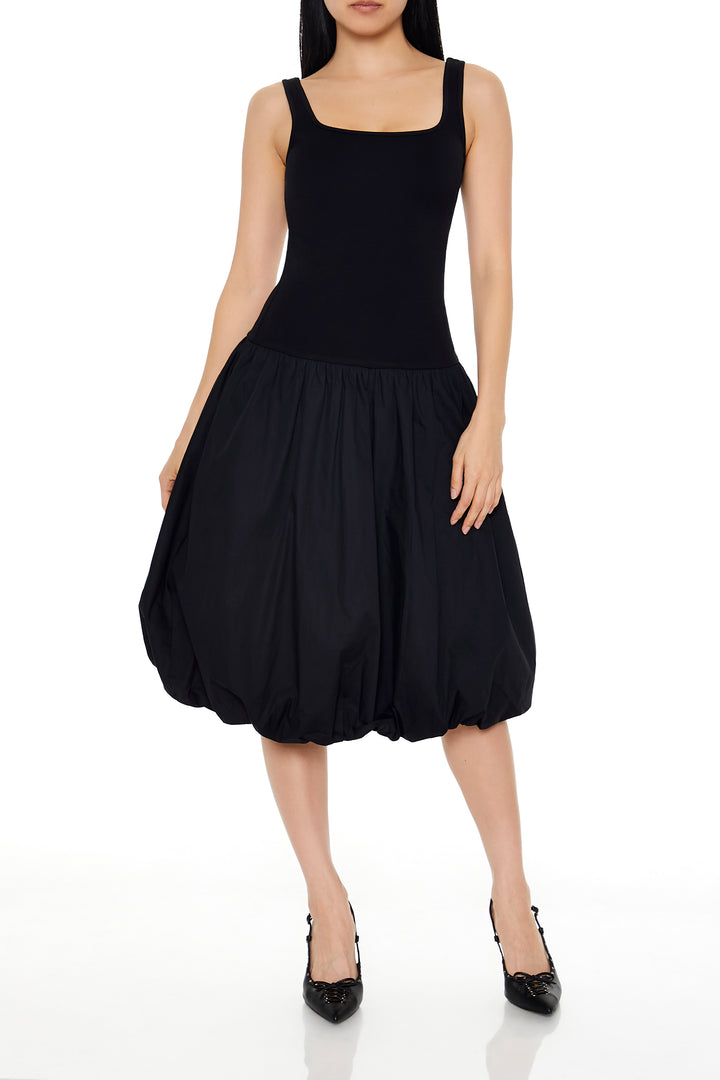 Bubble-Hem Midi Tank Dress - Black