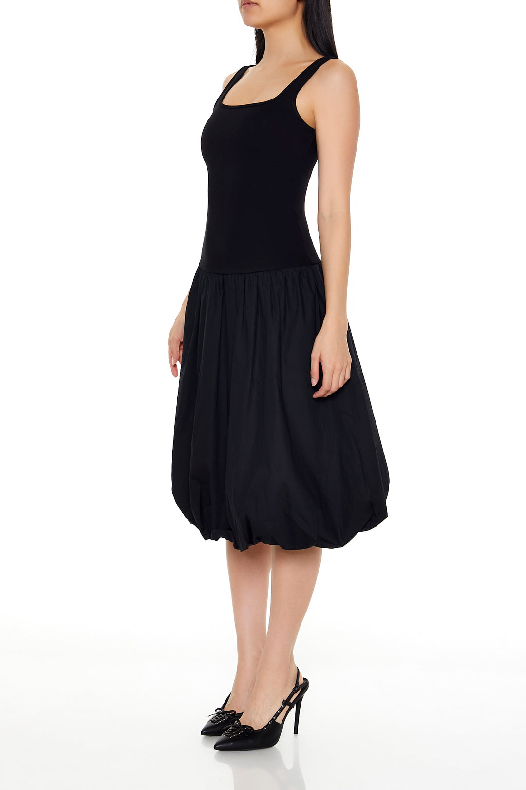 Bubble-Hem Midi Tank Dress - Black