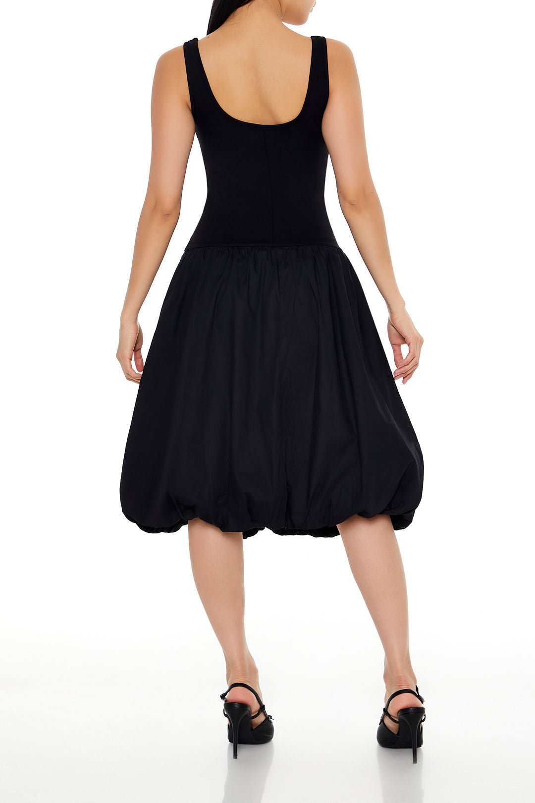 Bubble-Hem Midi Tank Dress - Black