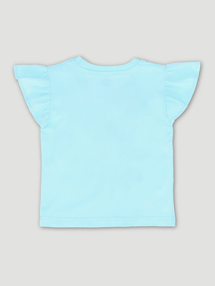 Pre-Girls Flower Dreamer Shoulder Frill Top - Sky Blue