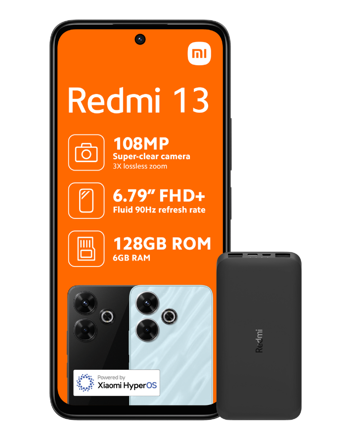 Redmi 13 128GB Dual Sim Black Cellphone plus powerbank