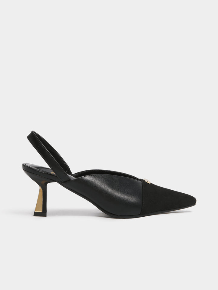 Pointed Slingback Kitten Heel - Black