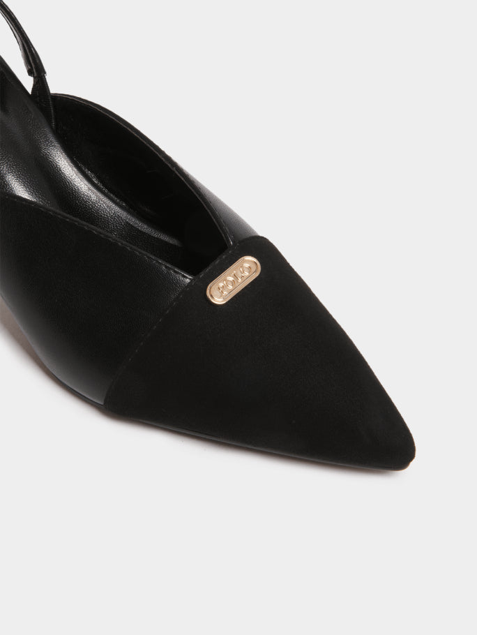 Pointed Slingback Kitten Heel - Black