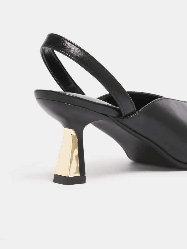 Pointed Slingback Kitten Heel - Black