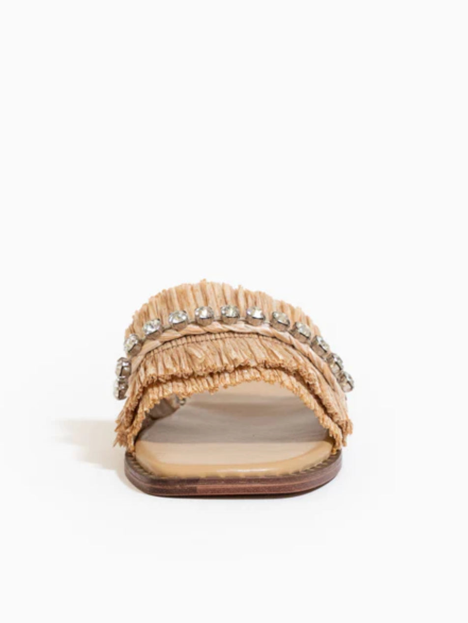 Isabetta Raffia Fringe Embellished Sandal - Oatmeal