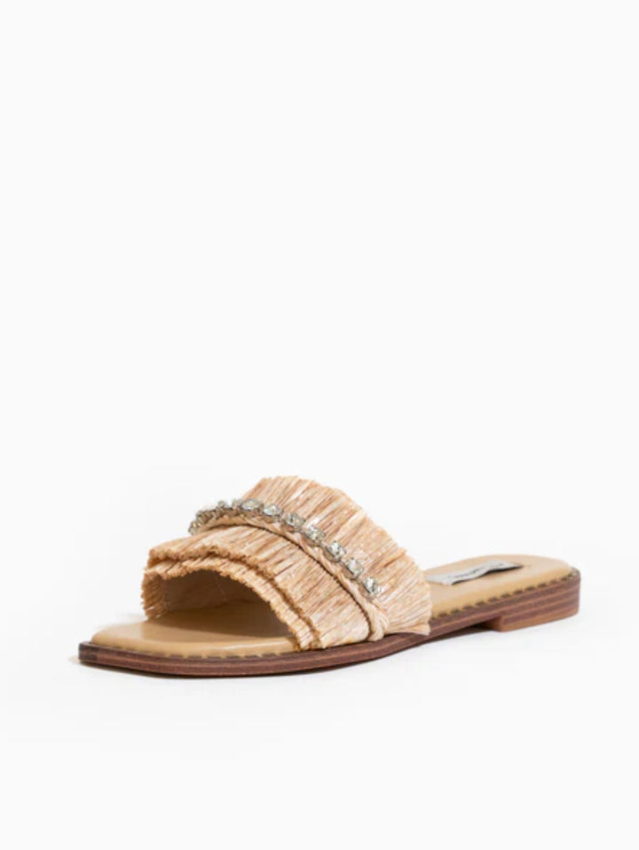 Isabetta Raffia Fringe Embellished Sandal - Oatmeal