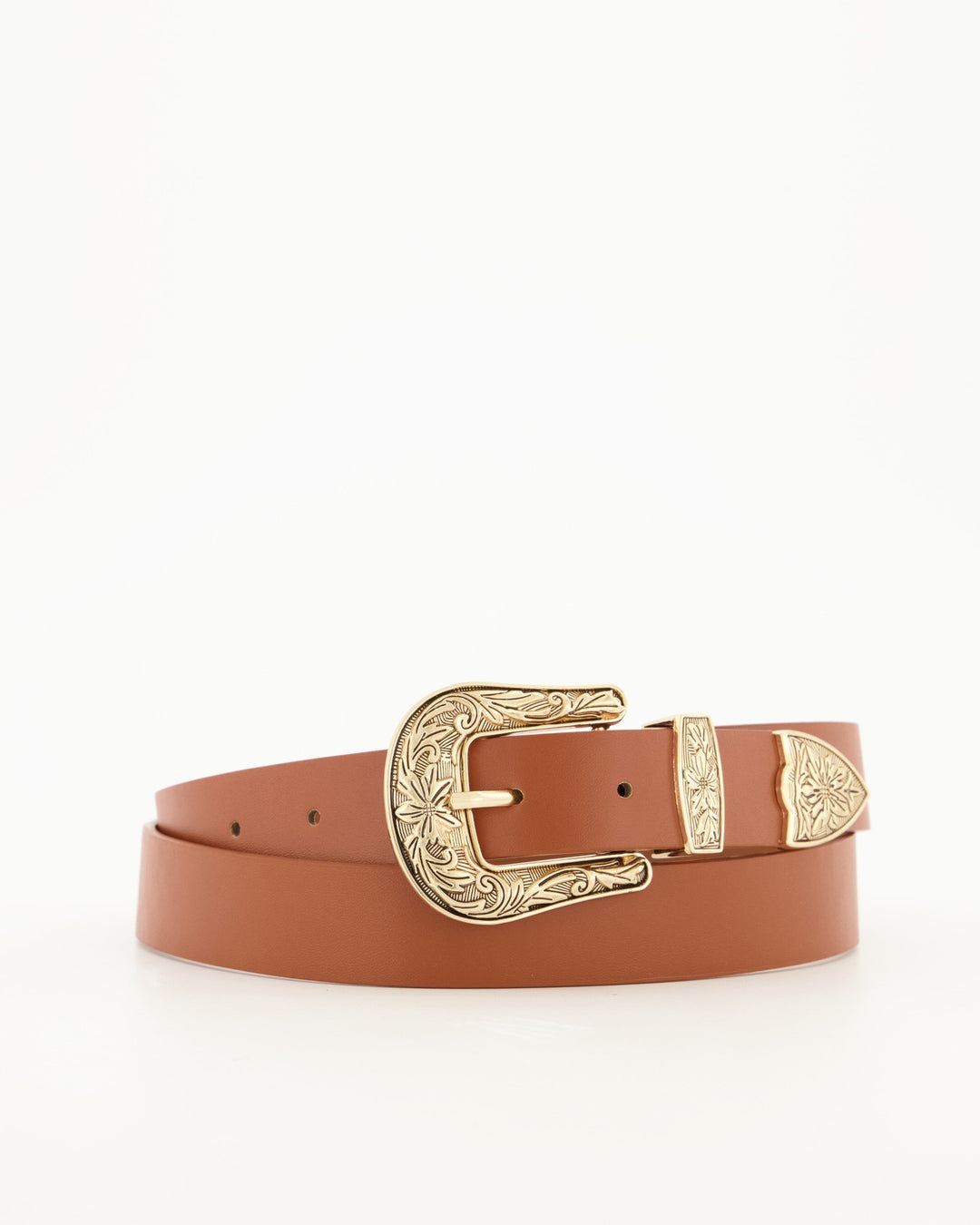 Ladies Double Round Buckle Belt - Brown