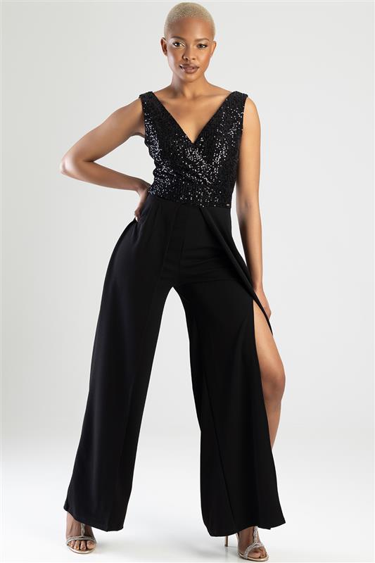 Jumpsuit With Wrap Bodice - Black