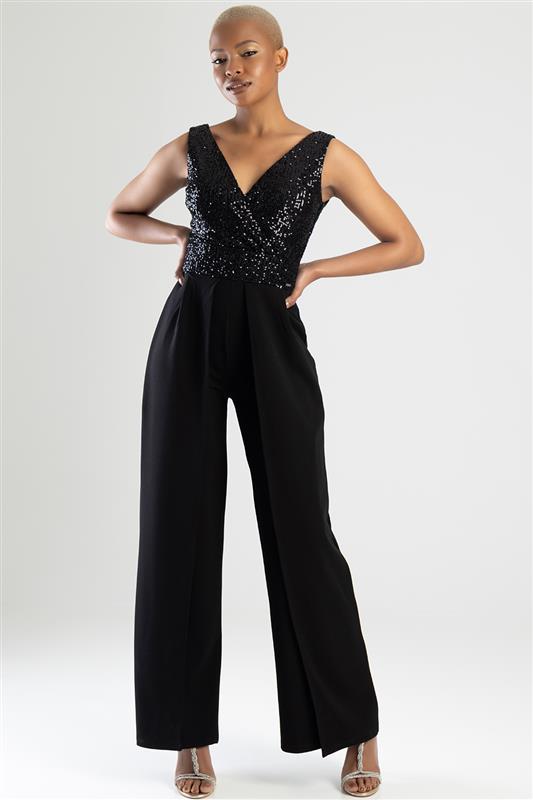 Jumpsuit With Wrap Bodice - Black