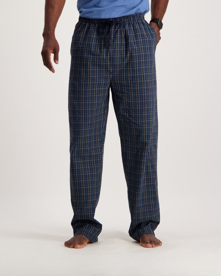 Men's Long Woven Check Sleep Pant - Navy