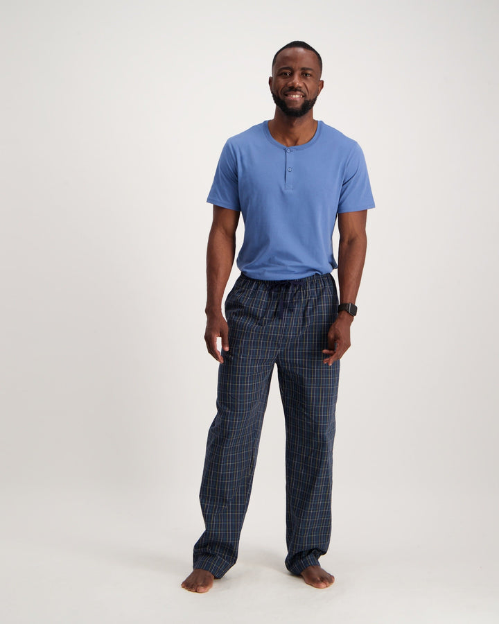 Men's Long Woven Check Sleep Pant - Navy