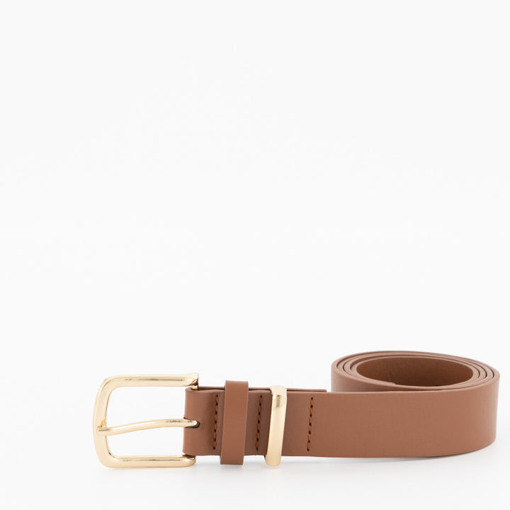 Ladies-Square Gold Buckle & Loop Core Belt - Tan