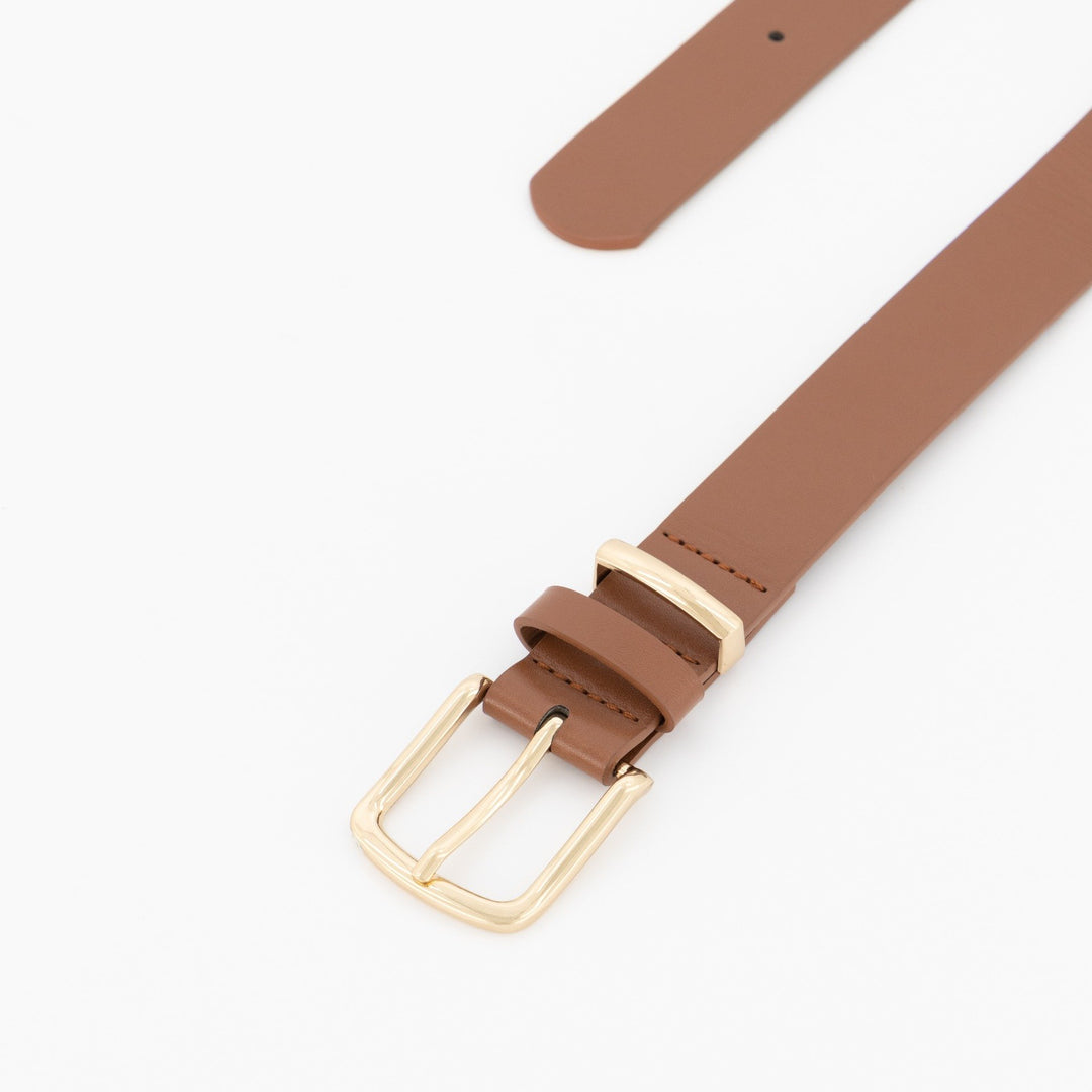 Ladies-Square Gold Buckle & Loop Core Belt - Tan