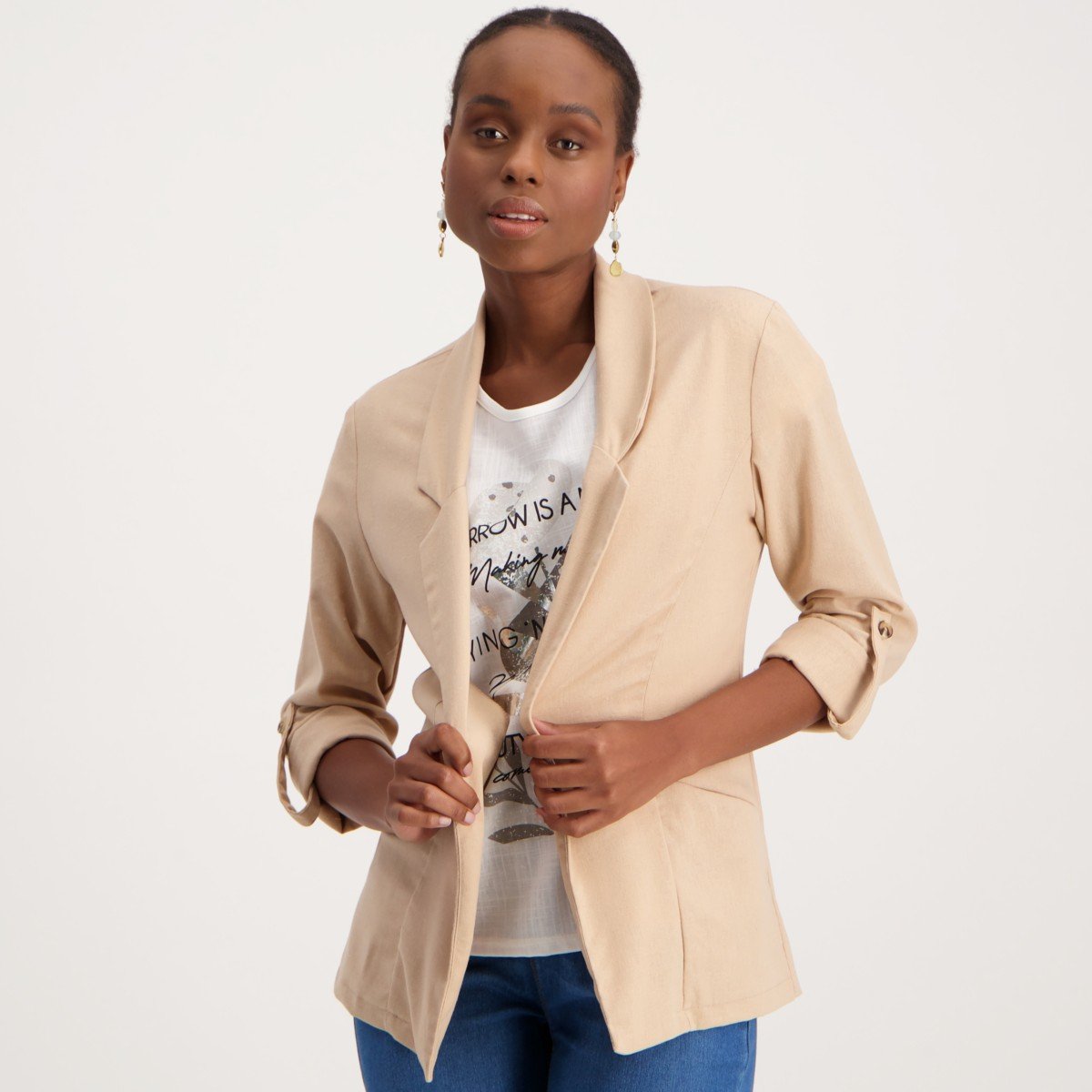 Ladies Linen Blazer Stone Edgars