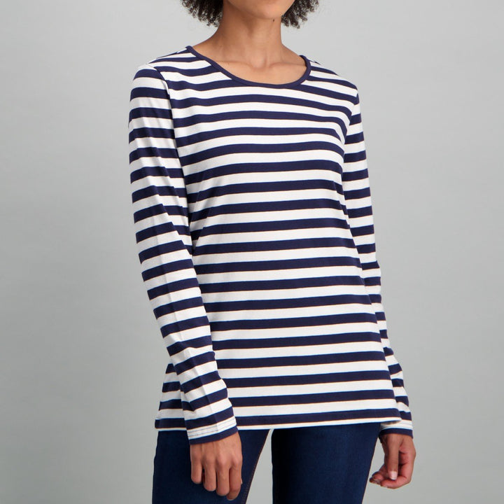 Ladies Long Sleeve T-Shirt with Navy Stripe