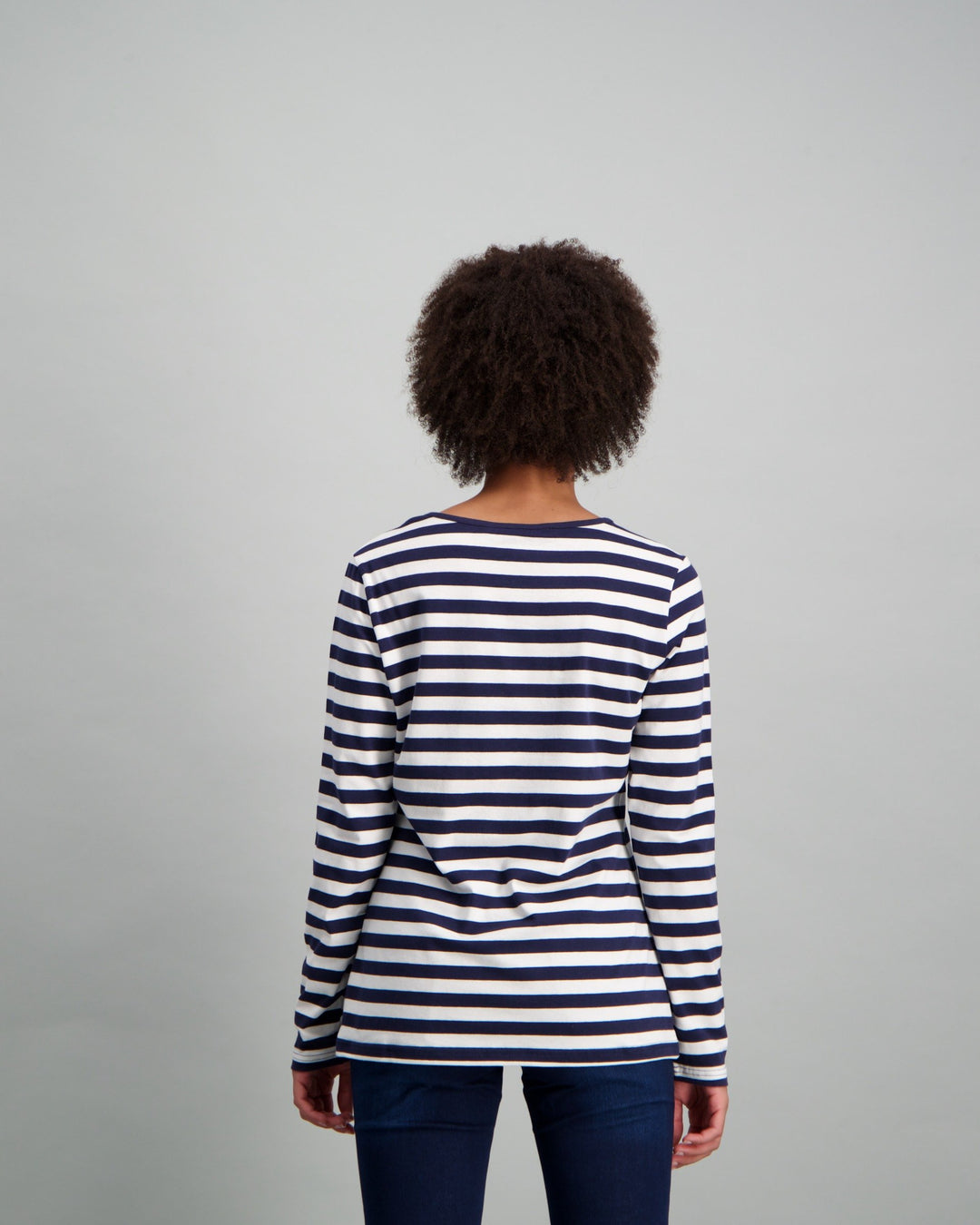 Ladies Long Sleeve T-Shirt with Navy Stripe