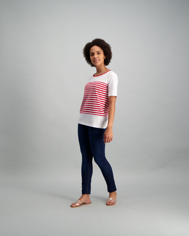 Ladies Short Sleeve T-Shirt with Red Stripe