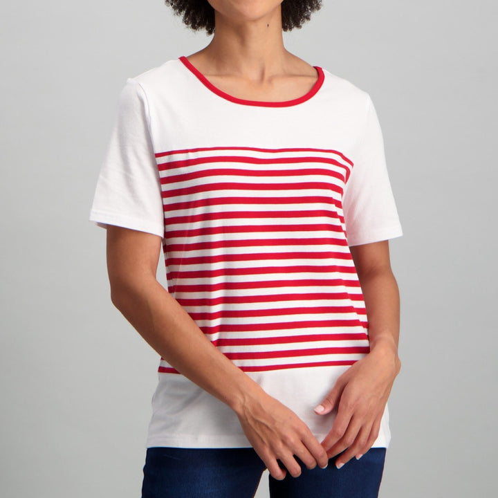 Ladies Short Sleeve T-Shirt with Red Stripe