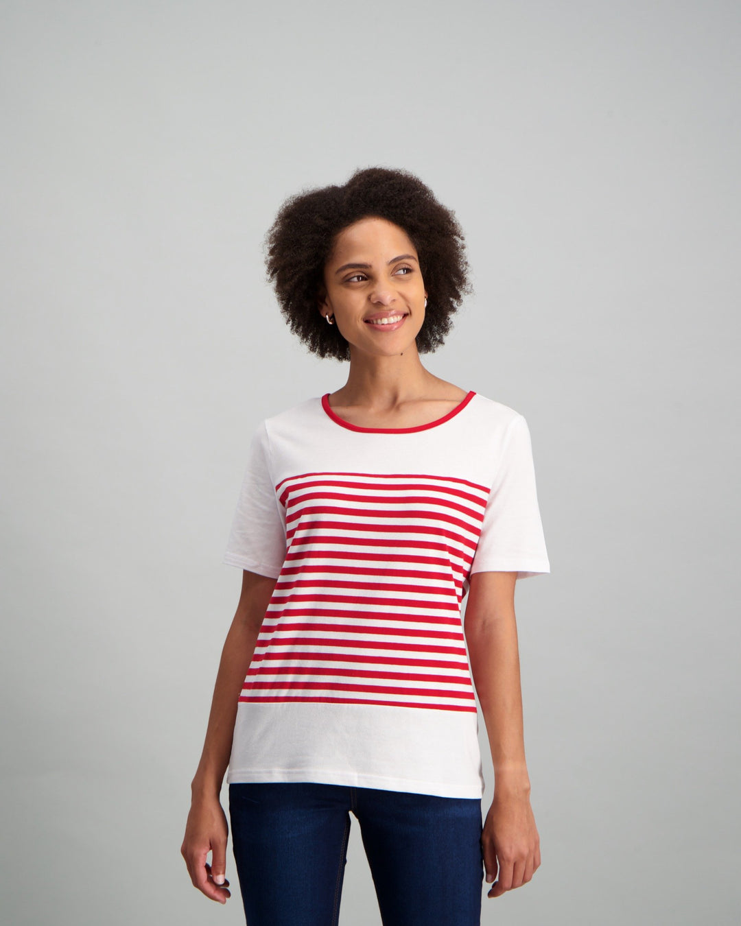 Ladies Short Sleeve T-Shirt with Red Stripe