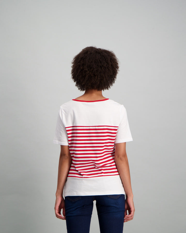 Ladies Short Sleeve T-Shirt with Red Stripe