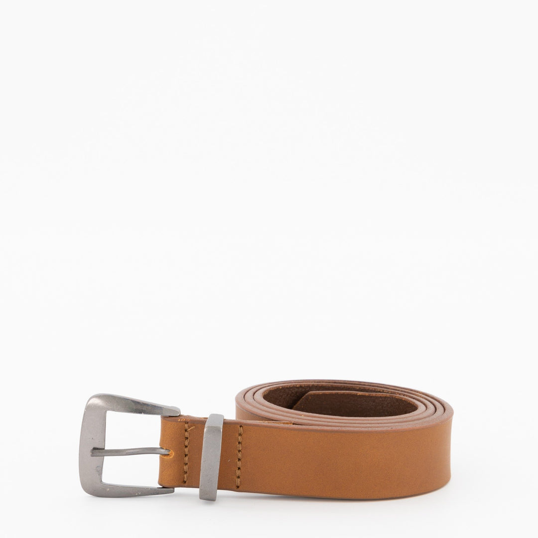 Ladies-Antique Square Buckle Leather Belt - Tan