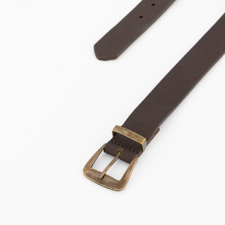 Ladies-Antique Square Buckle Leather Belt - Brown