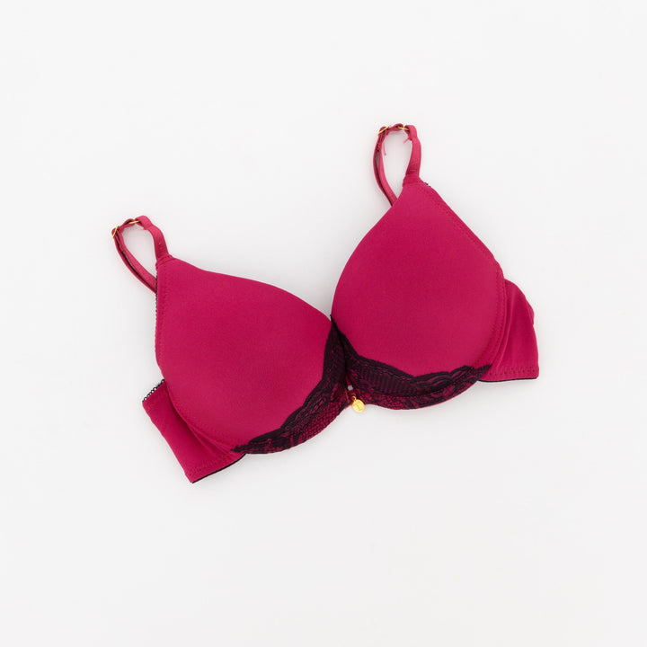 Ladies Rockerwire Double Push-Up Bra - Ruby/Black