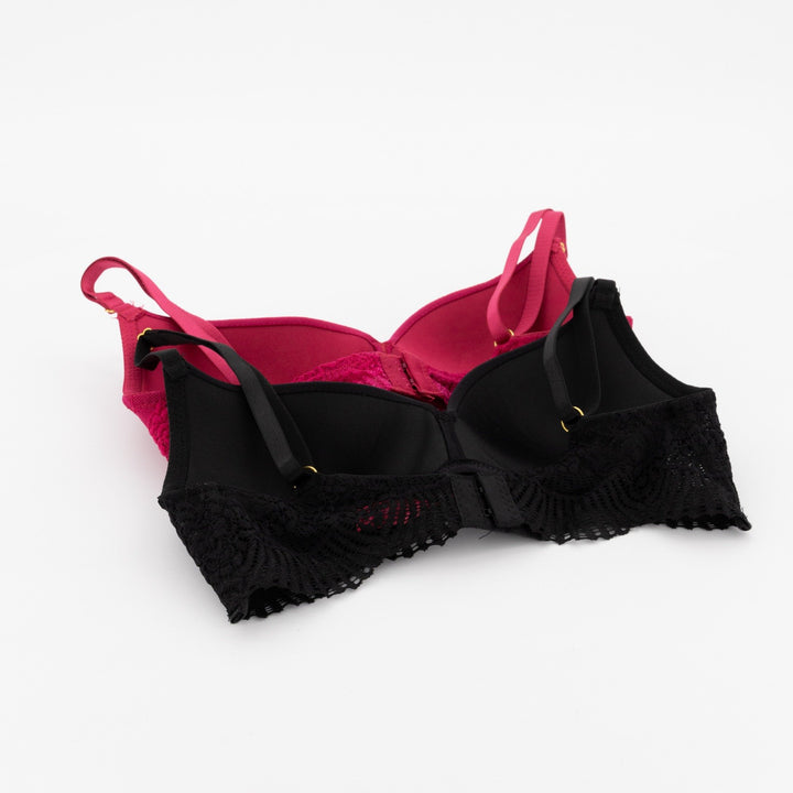 Ladies 2 Pack Comfort Non-Wire Bra - Black/Ruby