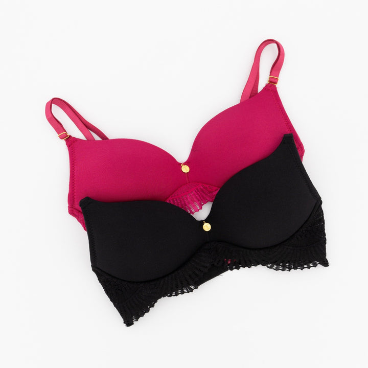 Ladies 2 Pack Comfort Non-Wire Bra - Black/Ruby