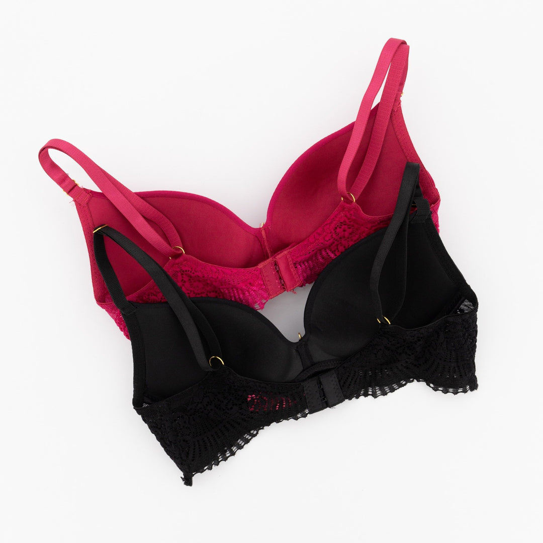 Ladies 2 Pack Comfort Non-Wire Bra - Black/Ruby