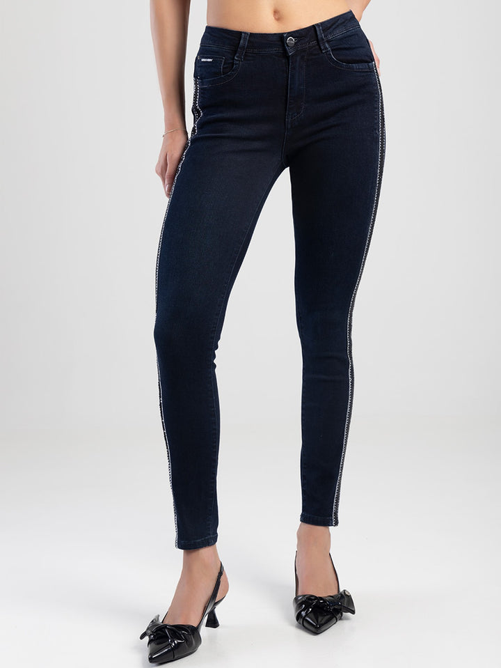 Axel Skinny Jean With Side Tape - Blue/Black