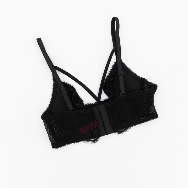 Ladies Soft Cup Strappy Lace Bra - Black