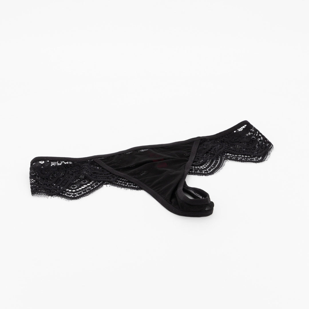 Ladies Soft Lace Mesh Thong - Black