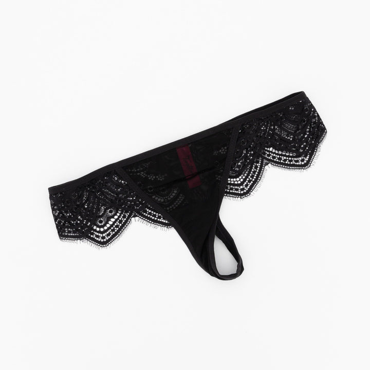 Ladies Soft Lace Mesh Thong - Black