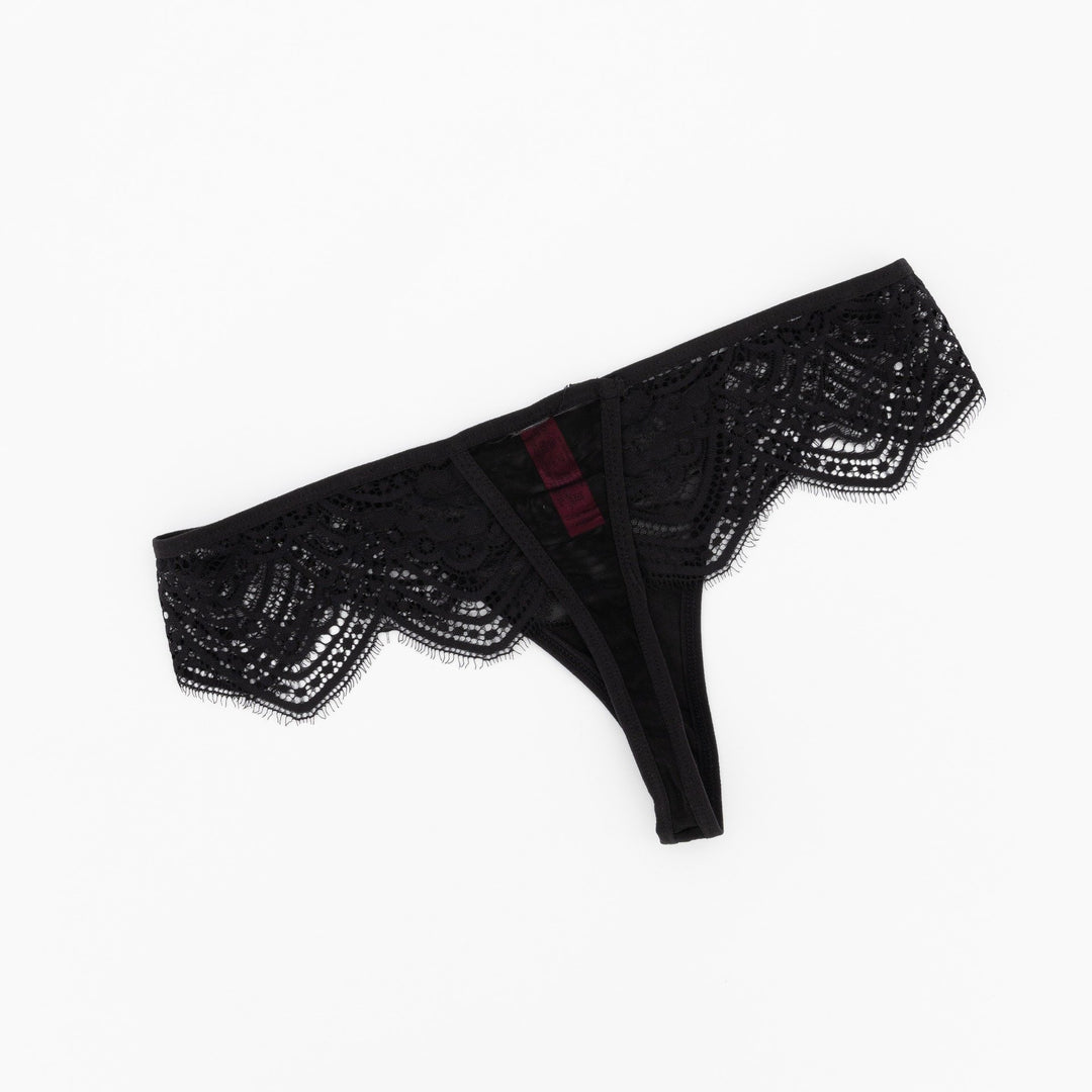 Ladies Soft Lace Mesh Thong - Black