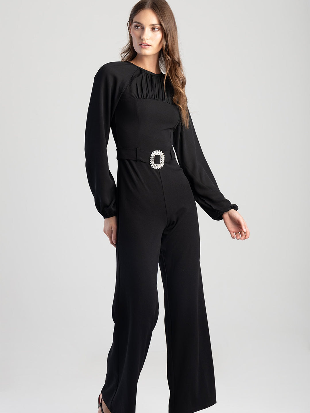 Jumpsuit With Georgette Sleeves - Black