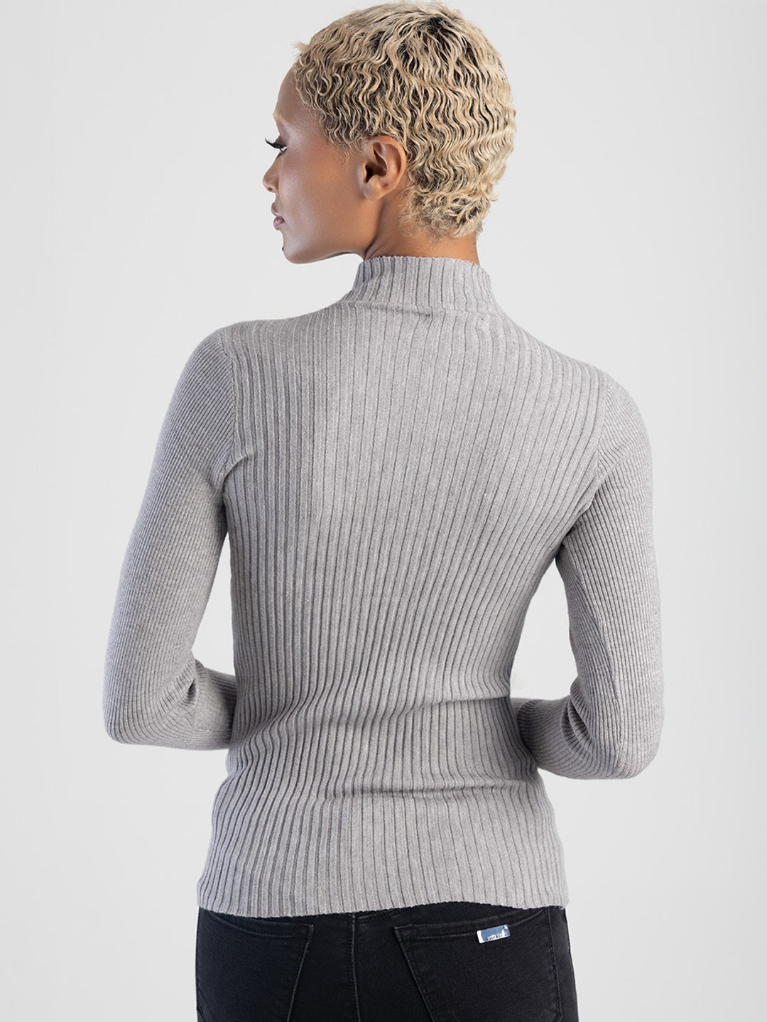 Holy Diamante Turtleneck Top - Grey Melange