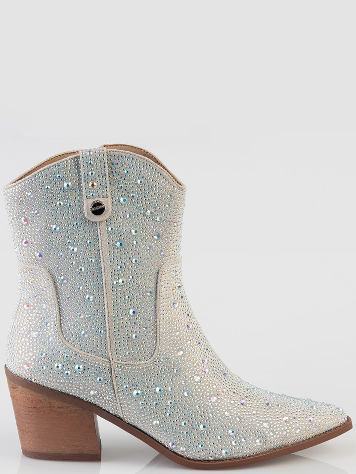 Staright Embellished Cowboy Boot - Silver