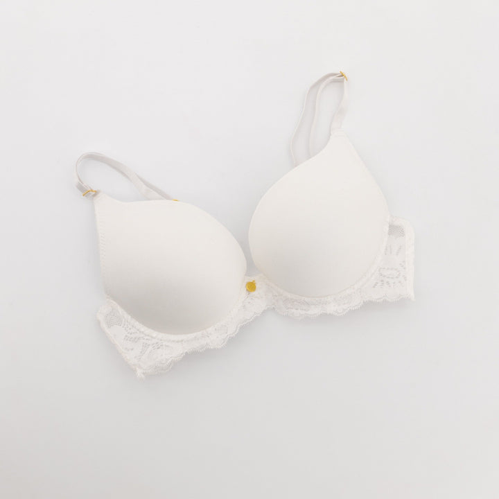 Ladies Push Up Lace On Cups & Wings Bra - White