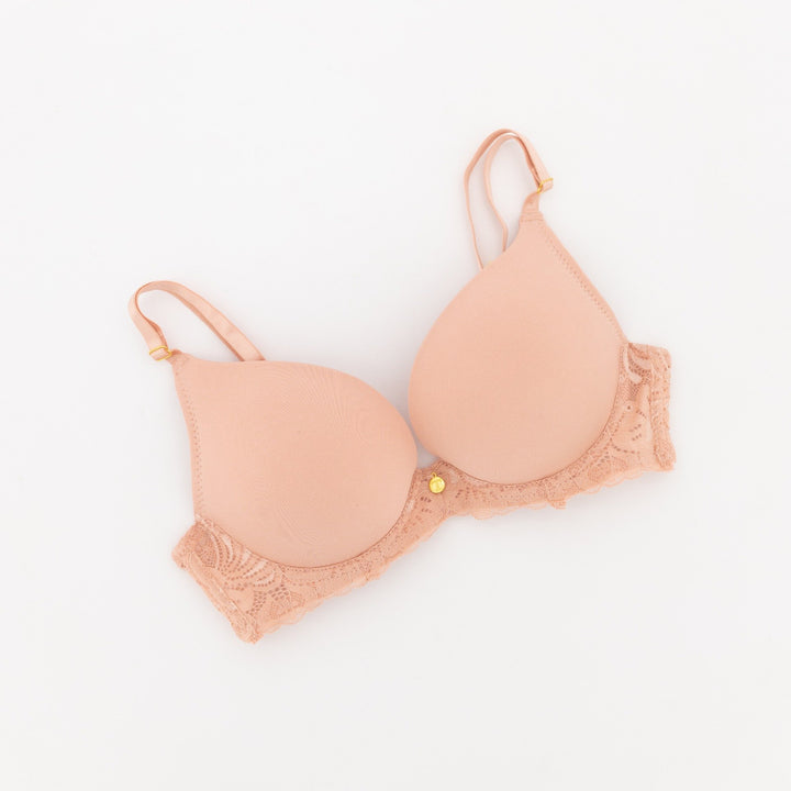 Ladies Push Up Lace On Cups & Wings Bra - Blush