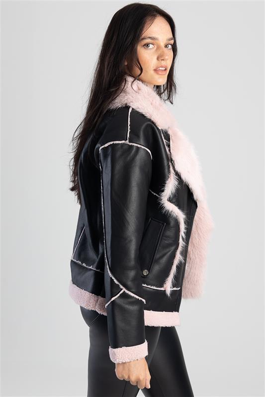 Shearling Jacket With Fur Contrast - Black