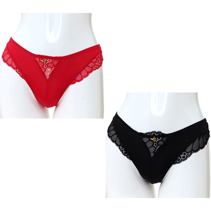 Ladies 2 Pack Lace Thongs - Red/Black