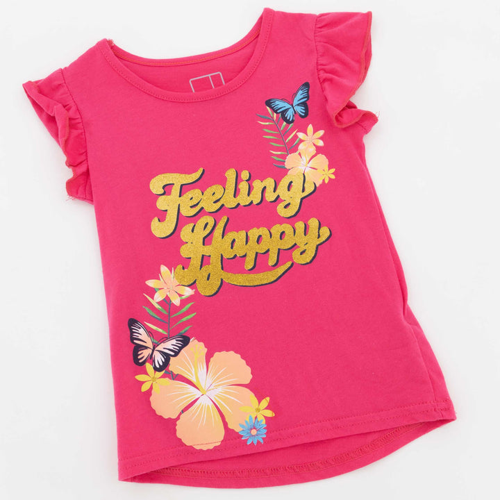 Pre-Girls Butterfly Printed Tee - Pink